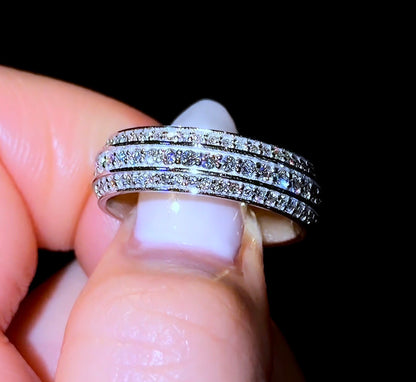 Triple Pavé Bevelled Men’s Wedding Band