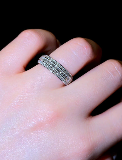Triple Pavé Bevelled Men’s Wedding Band