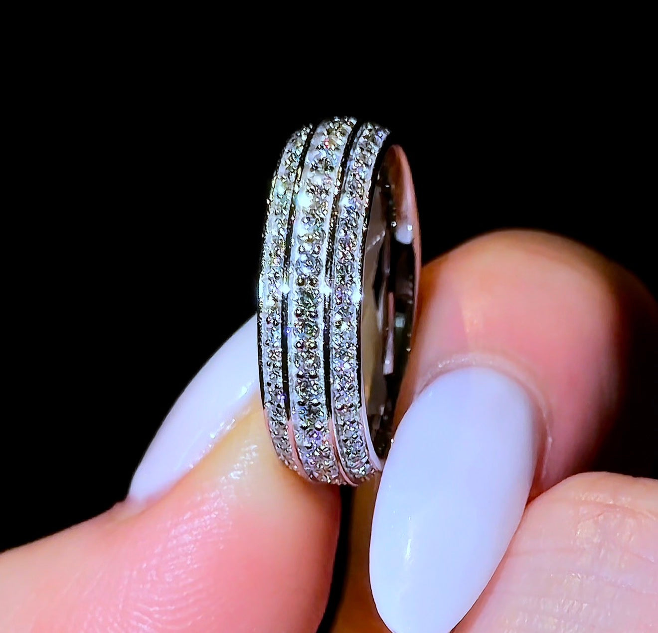 Triple Pavé Bevelled Men’s Wedding Band