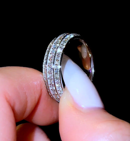 Triple Pavé Bevelled Men’s Wedding Band